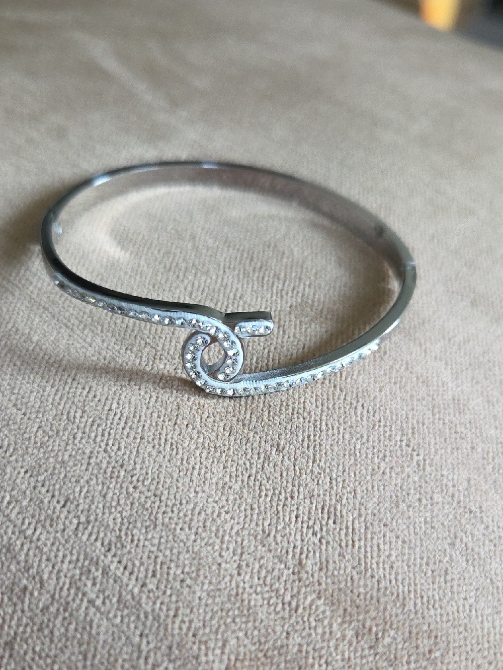 Silver Twisted Pavé Crystal Open Bangle Bracelet - Silver